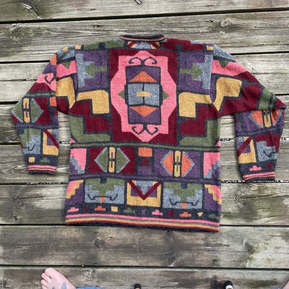 womens waliki 100% alpaca wool geometric sweater button down Large - Picture 15 of 16